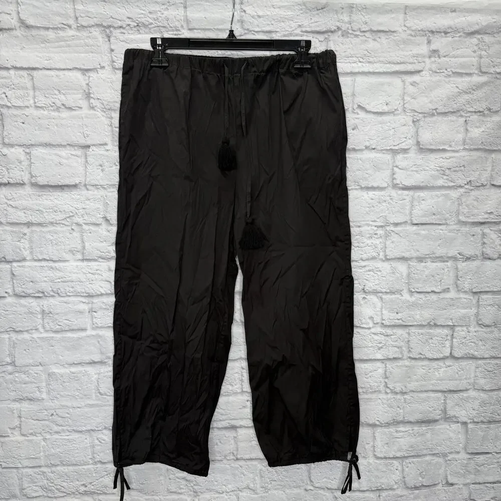 Tory Burch Cropped Tie Pant Womens Size M Tassel Lightweight Cover Up Black